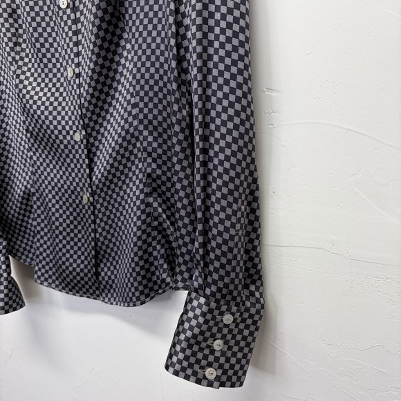 VTG Giorgio Armani 100% Silk Checker Button Shirt Womens Sz 44 L Made In Italy - Picture 7 of 15